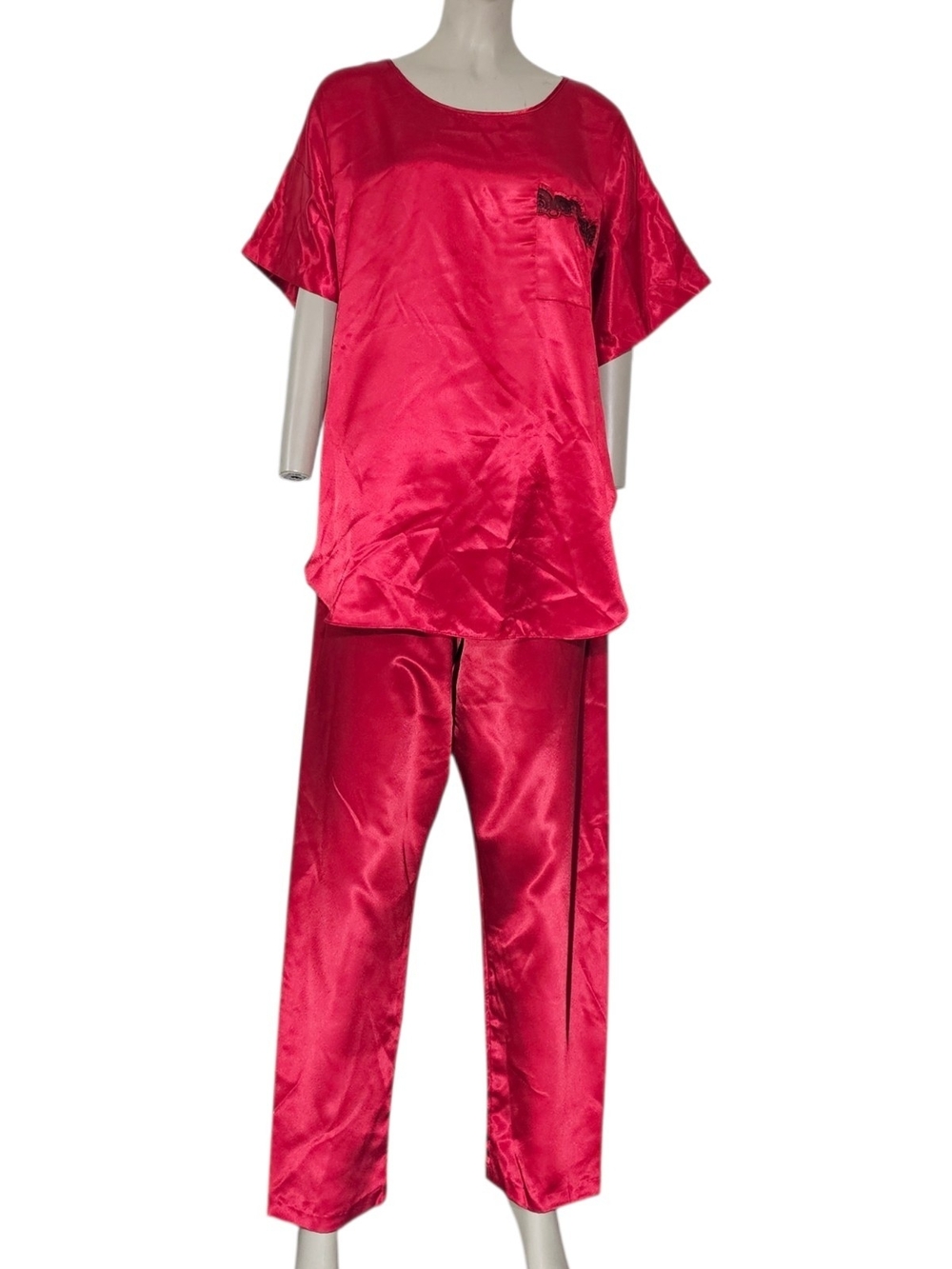 Califomia Dynastye Satin Two-Piece Lounge Set in Fuchsia - Picture 1 of 9